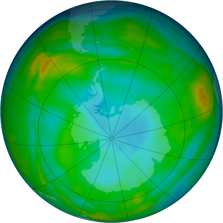 Antarctic ozone map for 30 July 2015